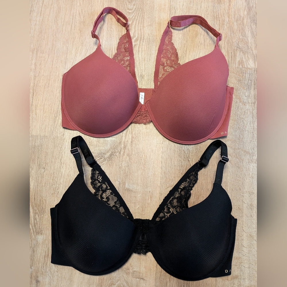 Danskin Elegant Lace Women's Lightly Lined Bra Set - Black and Mauve 42D
